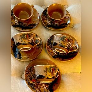 RARE Vintage 1950's Service for 5 Japanese Hand PaintedTea Set - 10 Pieces